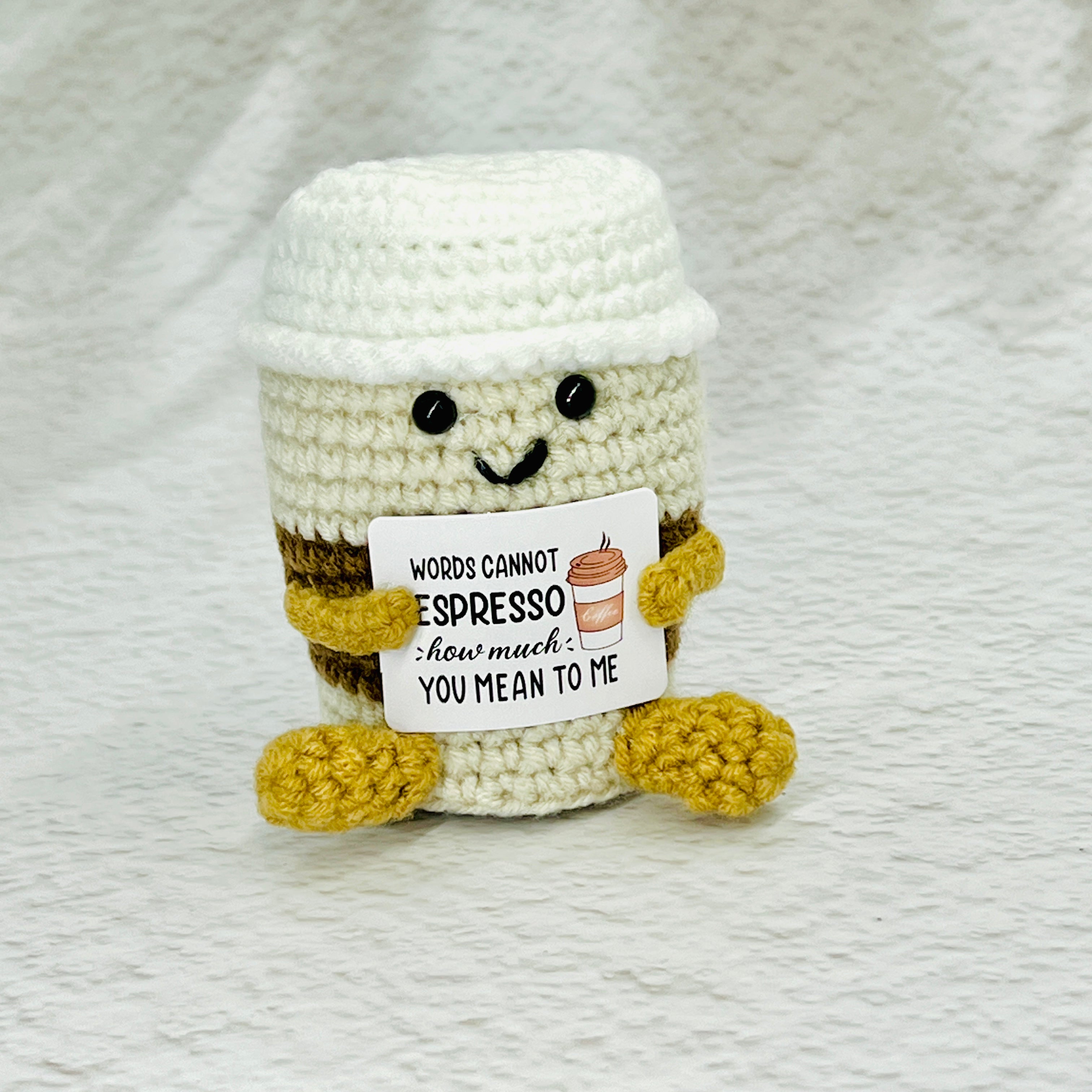 Positive Coffee Cup Crochet Pocket Hug  Tiny Treasure World