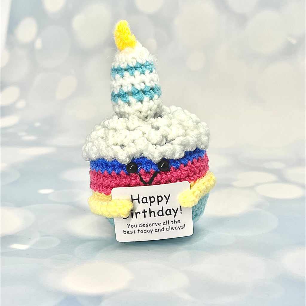 Positive Birthday Cupcake Crochet Pocket Hug