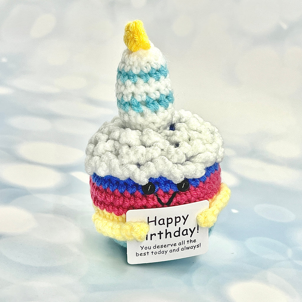 Positive Birthday Cupcake Crochet Pocket Hug