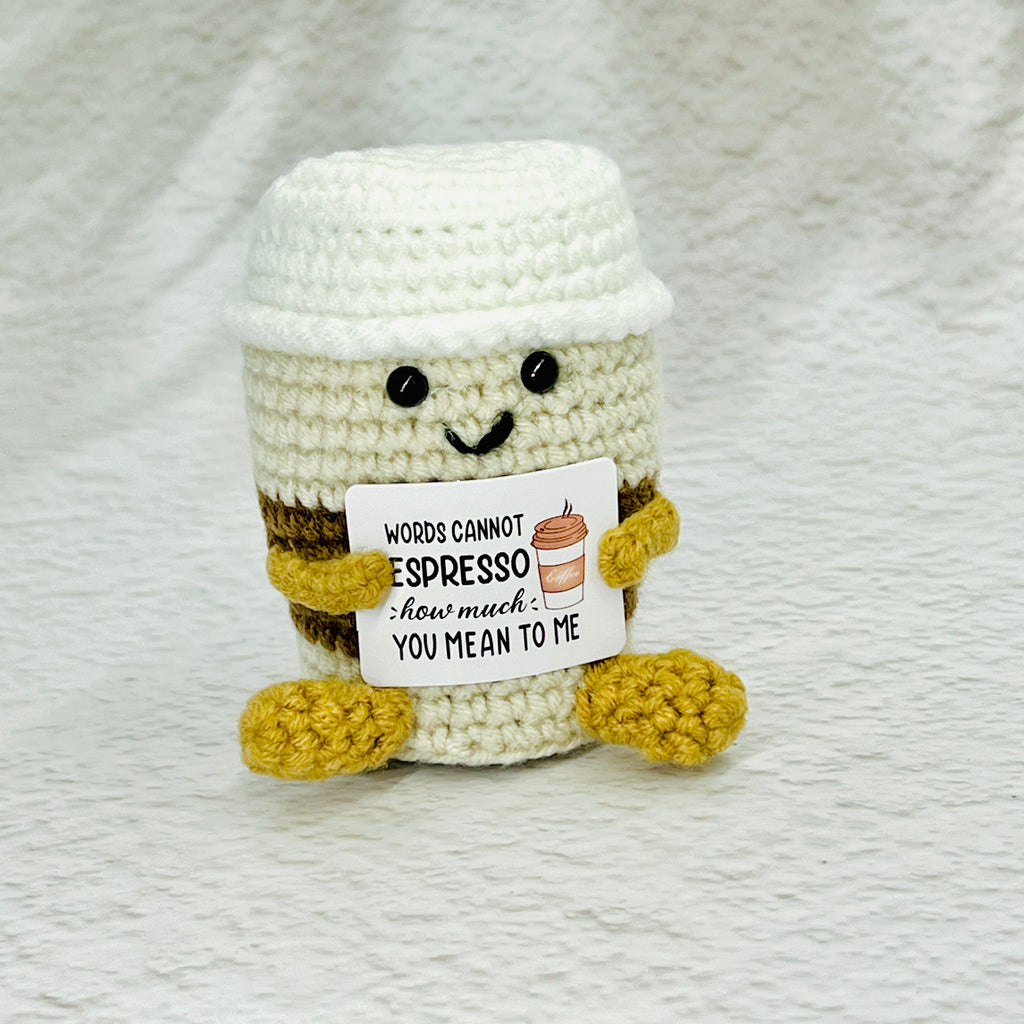Positive Coffee Cup Crochet Pocket Hug