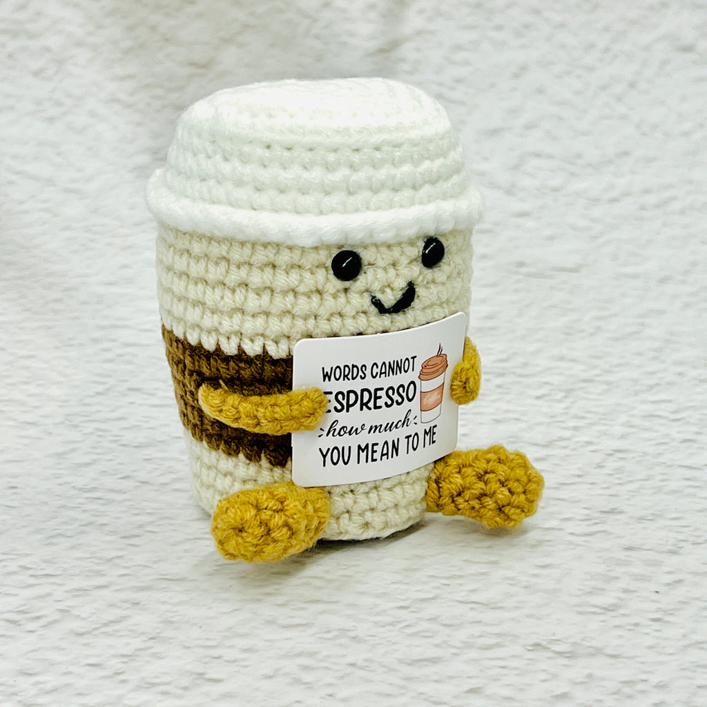Positive Coffee Cup Crochet Pocket Hug